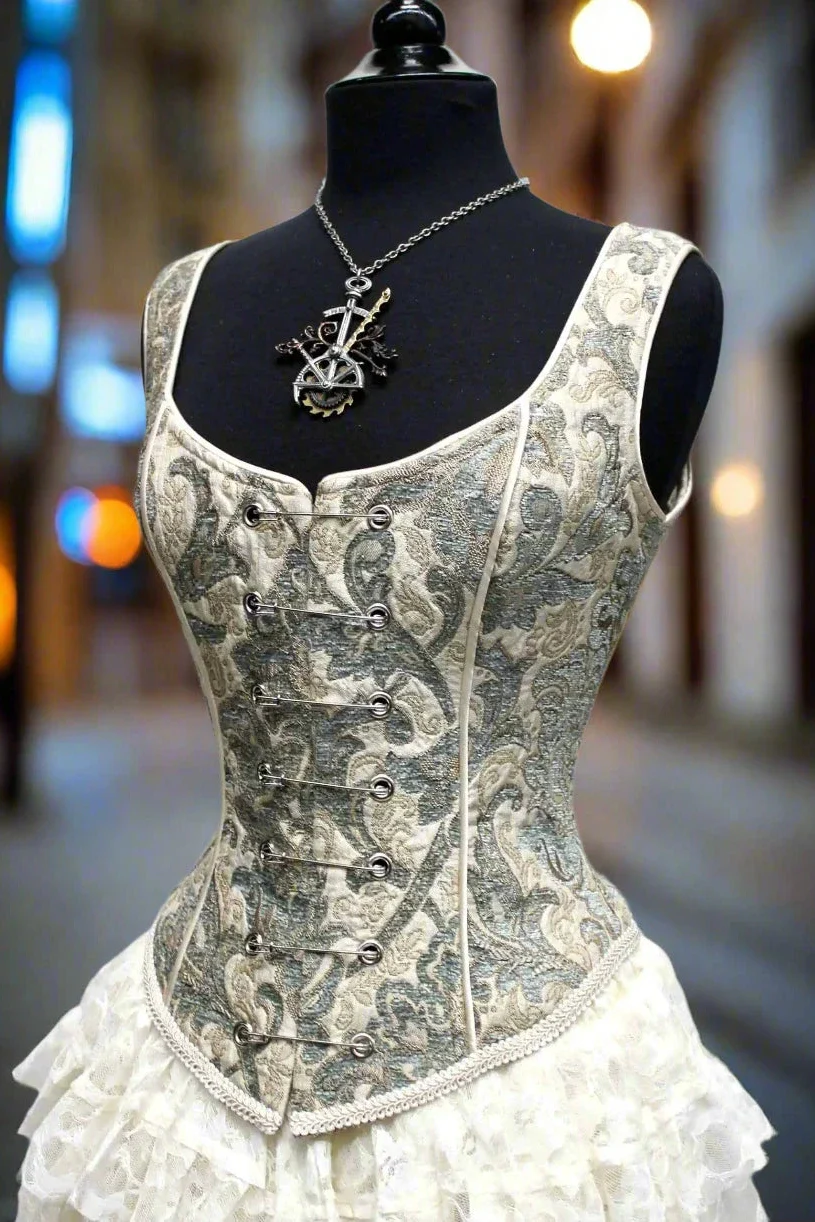 PIN BODICE - GREEN/IVORY TAPESTRY - Image 2