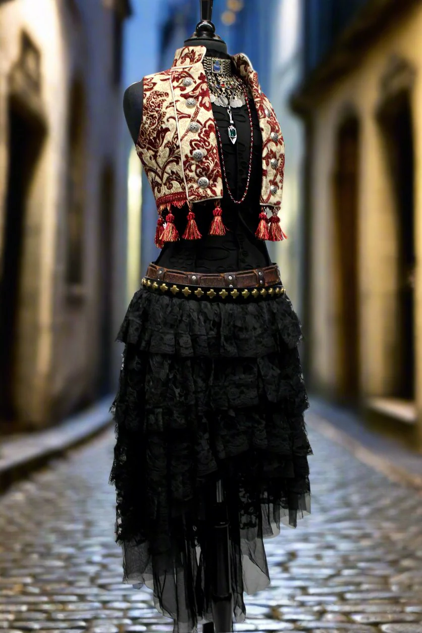 TOREADOR VEST - BURGUNDY/IVORY TAPESTRY - Image 2