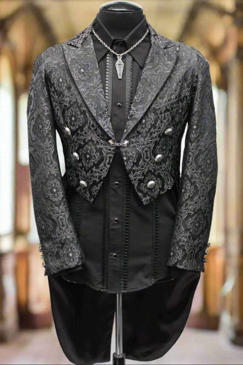 MONTE CRISTO TAILCOAT - BLACK EDWARDIAN BROCADE