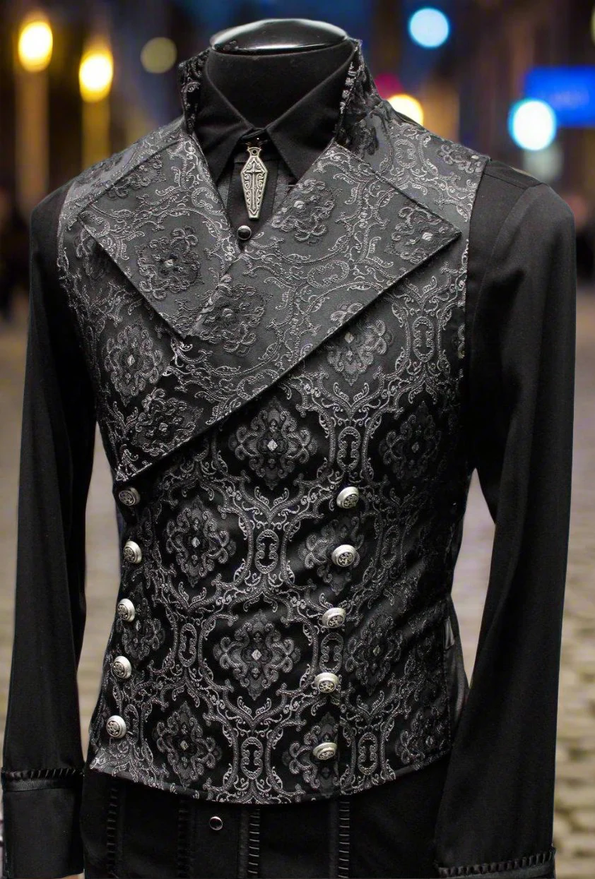 CAVALIER VEST - BLACK EDWARDIAN BROCADE - Image 2
