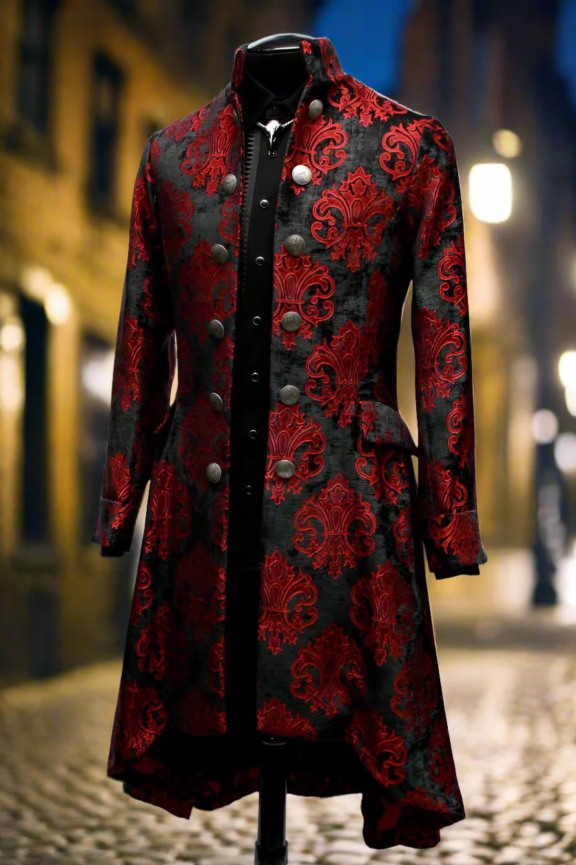 ORDER OF THE DRAGON COAT - BLACK AND RED VELVET BROCADE - Image 2