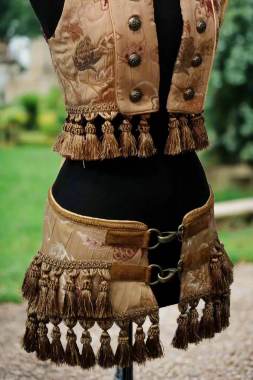 TASSEL SKIRT - TAN DAMASCUS TAPESTRY