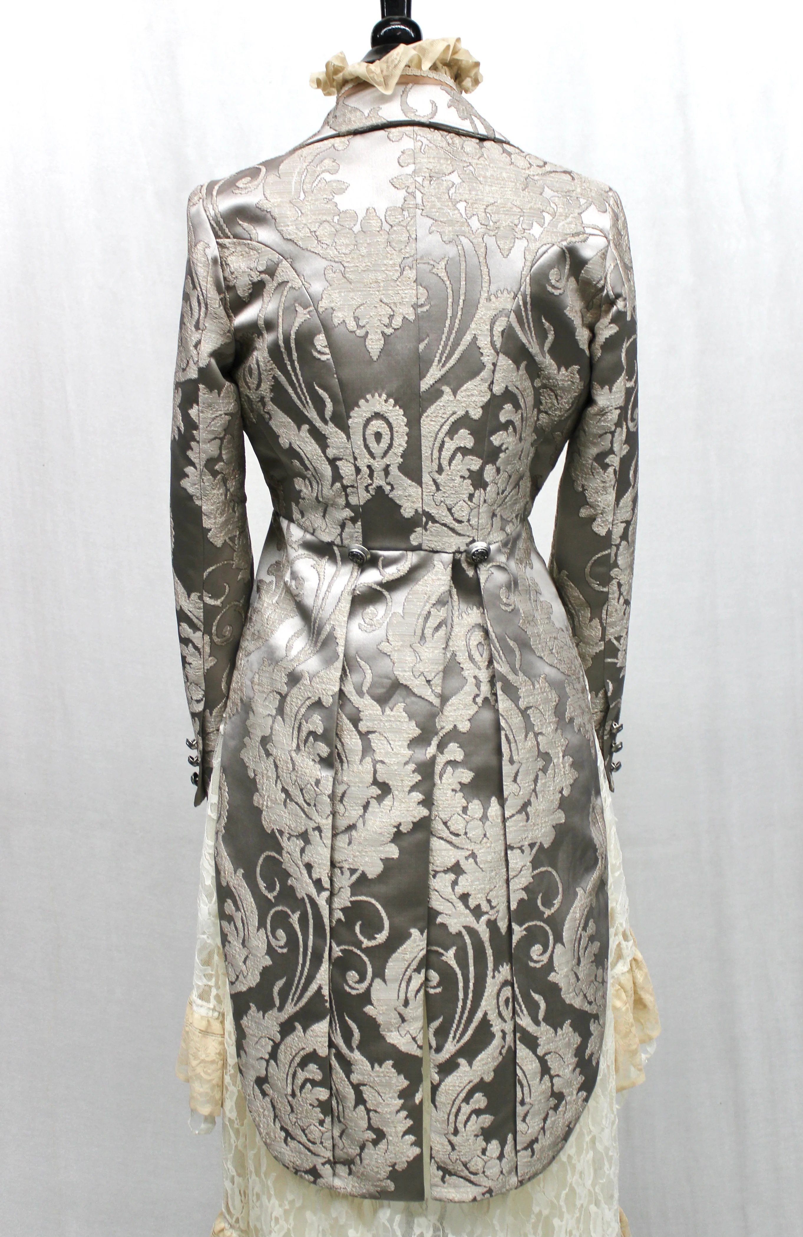 HARLEQUIN TAILCOAT - SATIN BROCADE - SILVER - Image 3