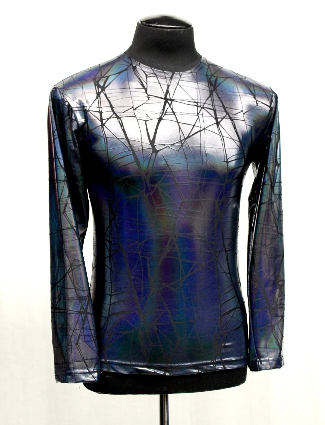 MEN'S LONG SLEEVE TEE - CRACKED HOLOGRAM FABRIC - BLUE/BLACK - Image 2