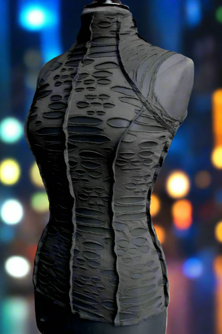 WASTELAND TOP - BLACK DECAYED FABRIC - Image 3